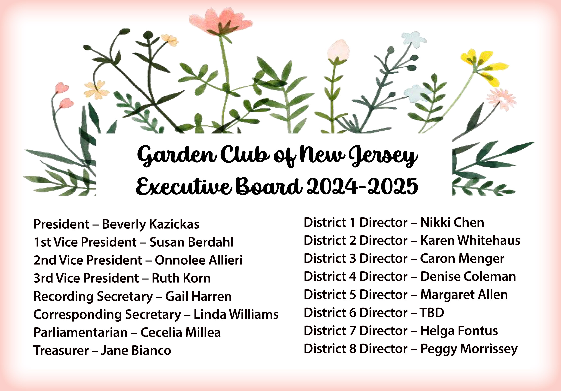 Garden Club of New Jersey Board 2024 and 2025